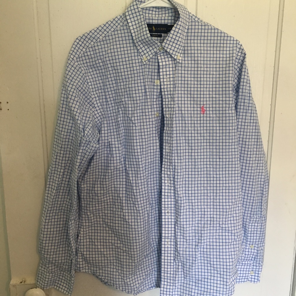 Blue and white mens polo shirt